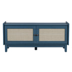Boho Rattan Entryway Bench with Storage, Cushioned Shoe Bench with Double