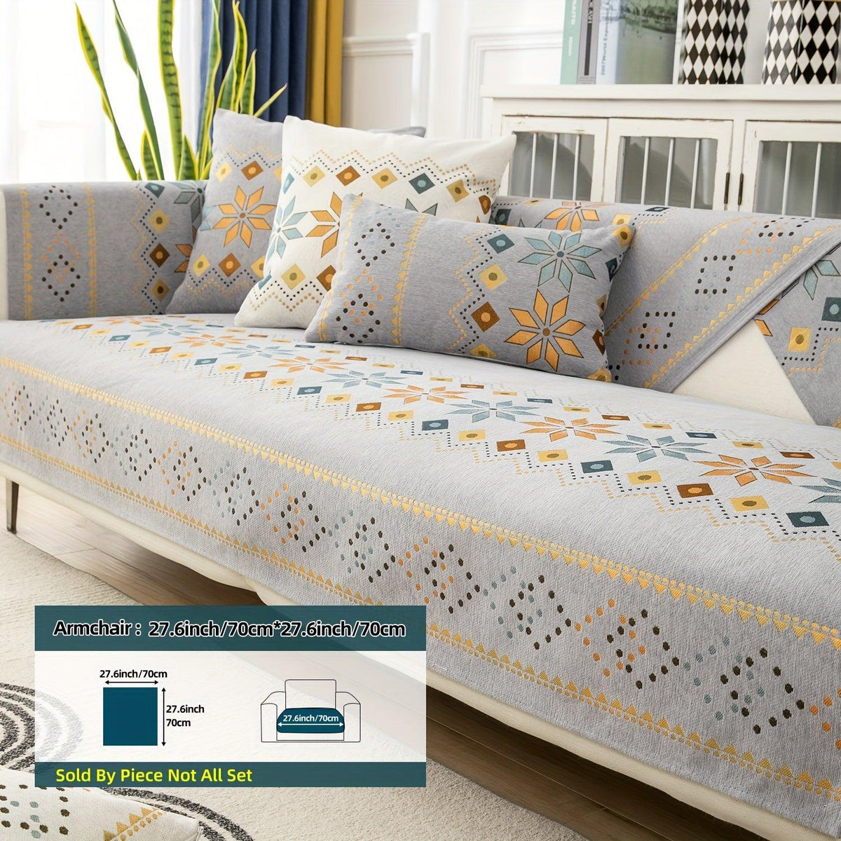 Geometric Bohemian Chenille Slipcovers Pet/Kid Friendly Washable
