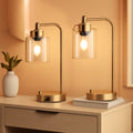 Set Of 2 Gold Table Lamps With 2 USB Ports Dimmable