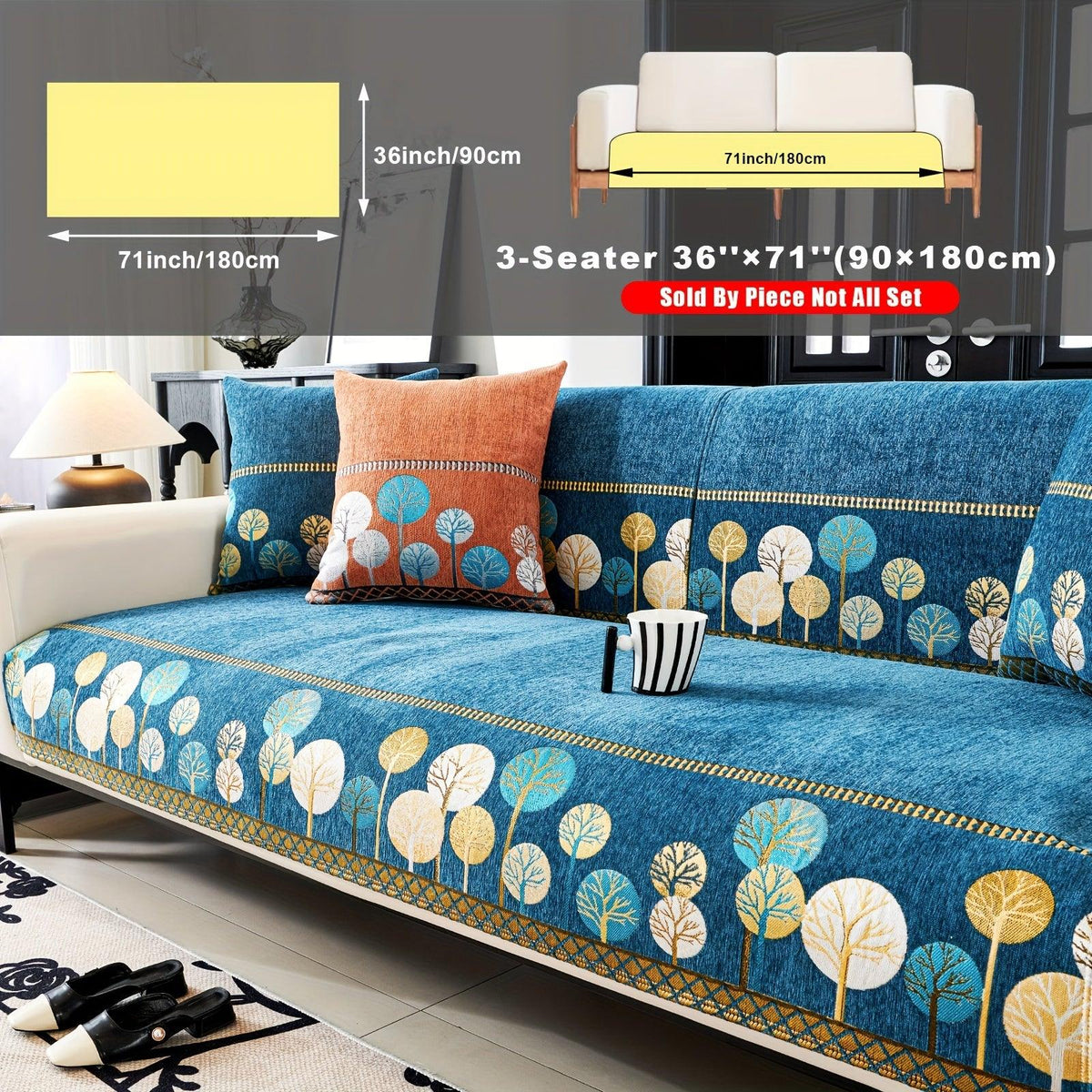 Autumn Trees Boho Chenille Sofa Cover Pet/Kid friendly
