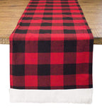 Fennco Styles Holiday Buffalo Plaid Red and Black with White Faux Fur Border Design Table Runner 16" W x 72" L
