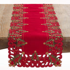 Fennco Styles Pandoro Collection Holiday Embroidered Christmas Tree Cutwork Border Table Linens – Ivory and Red Table Linens for Christmas Dinner, Family Gathering, Special Events and Home Décor