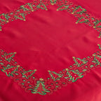 Fennco Styles Pandoro Collection Holiday Embroidered Christmas Tree Cutwork Border Table Linens – Ivory and Red Table Linens for Christmas Dinner, Family Gathering, Special Events and Home Décor