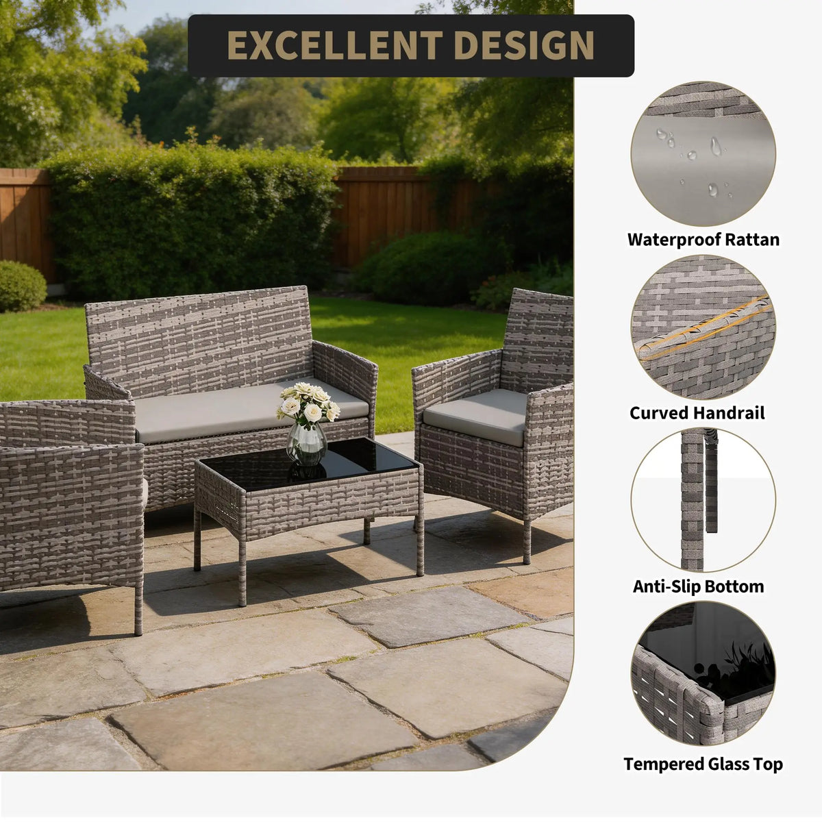 4-Piece Outdoor Rattan Conversation Set