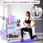 Mythinglogic Yoga Mat Storage Racks, Home Gym Storage Rack for Dumbbells Kettlebells Foam Roller, Yoga Strap and Resistance Bands, Workout Equipment Storage Organizer With Hooks and Wheels