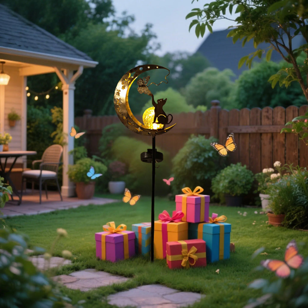 1 PC Cat Moon Fairy Shaped Iron Solar Lamp