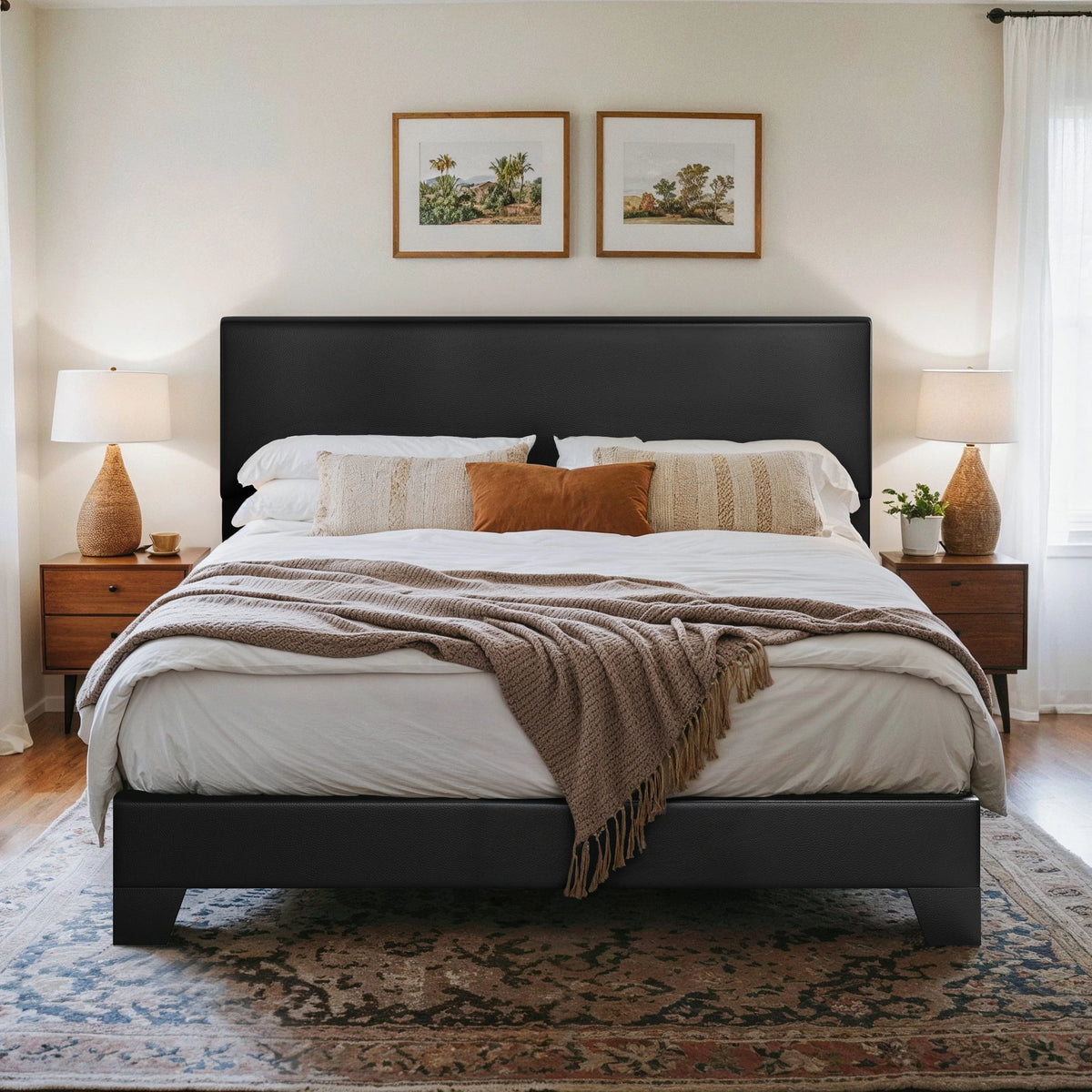 Upholstered Bed Frame with Adjustable Headboard, 5 Colors 3 Sizes