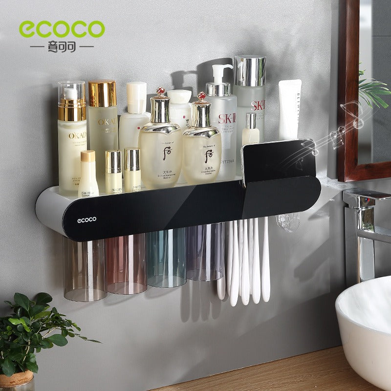 Wall Mounted Toothbrush holder with magnetic mouthwash cup storage