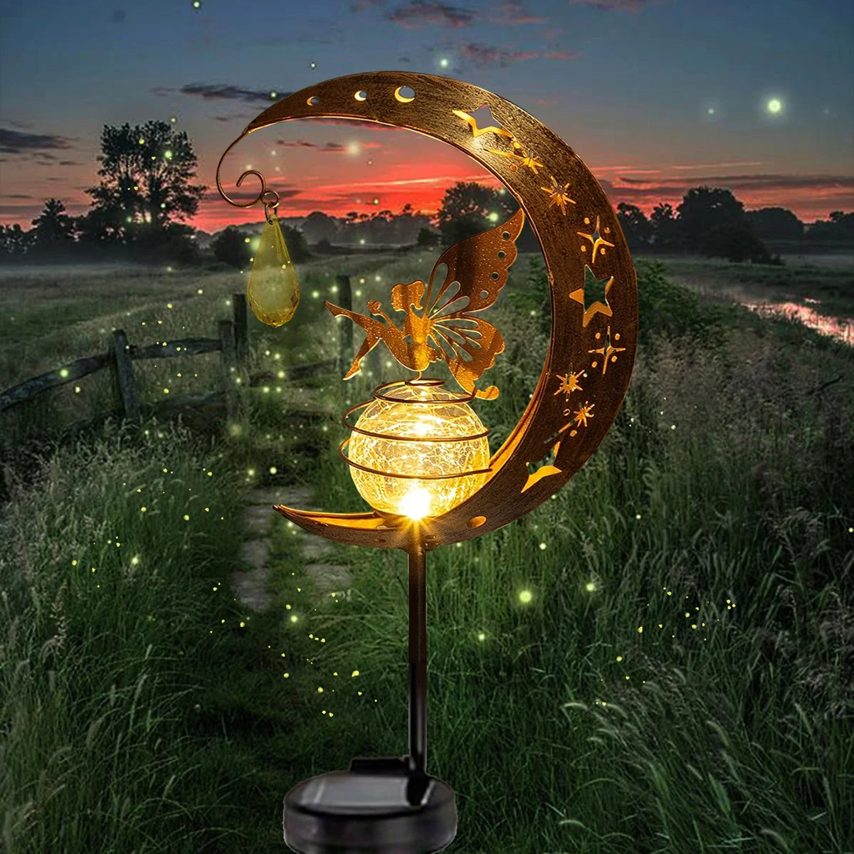 1 PC Cat Moon Fairy Shaped Iron Solar Lamp