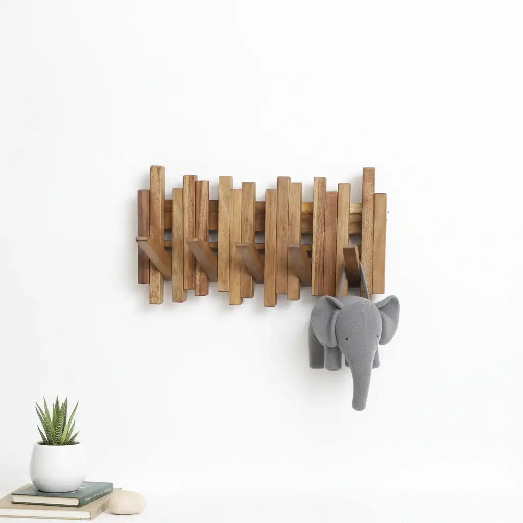 Acacia wood coat rack towel rack robe hanger apron hanger Wall Mounted with Flip Down Hooks, Entryway Bathroom Pantry