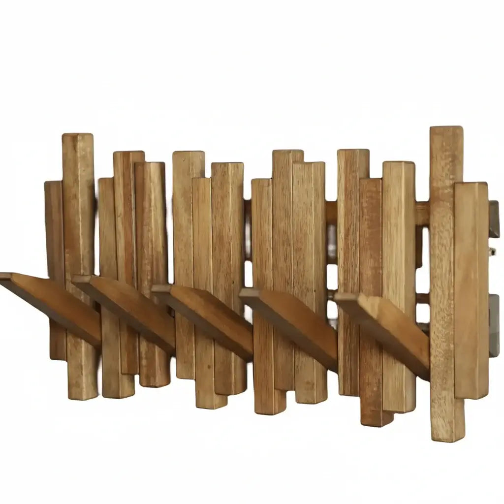 Acacia wood coat rack towel rack robe hanger apron hanger Wall Mounted with Flip Down Hooks, Entryway Bathroom Pantry