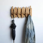 Acacia wood coat rack towel rack robe hanger apron hanger Wall Mounted with Flip Down Hooks, Entryway Bathroom Pantry
