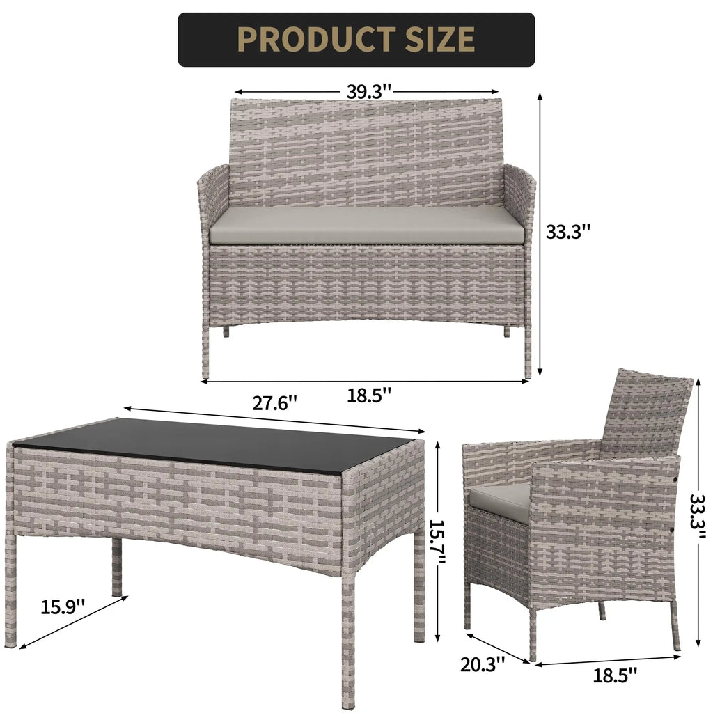 4-Piece Outdoor Rattan Conversation Set