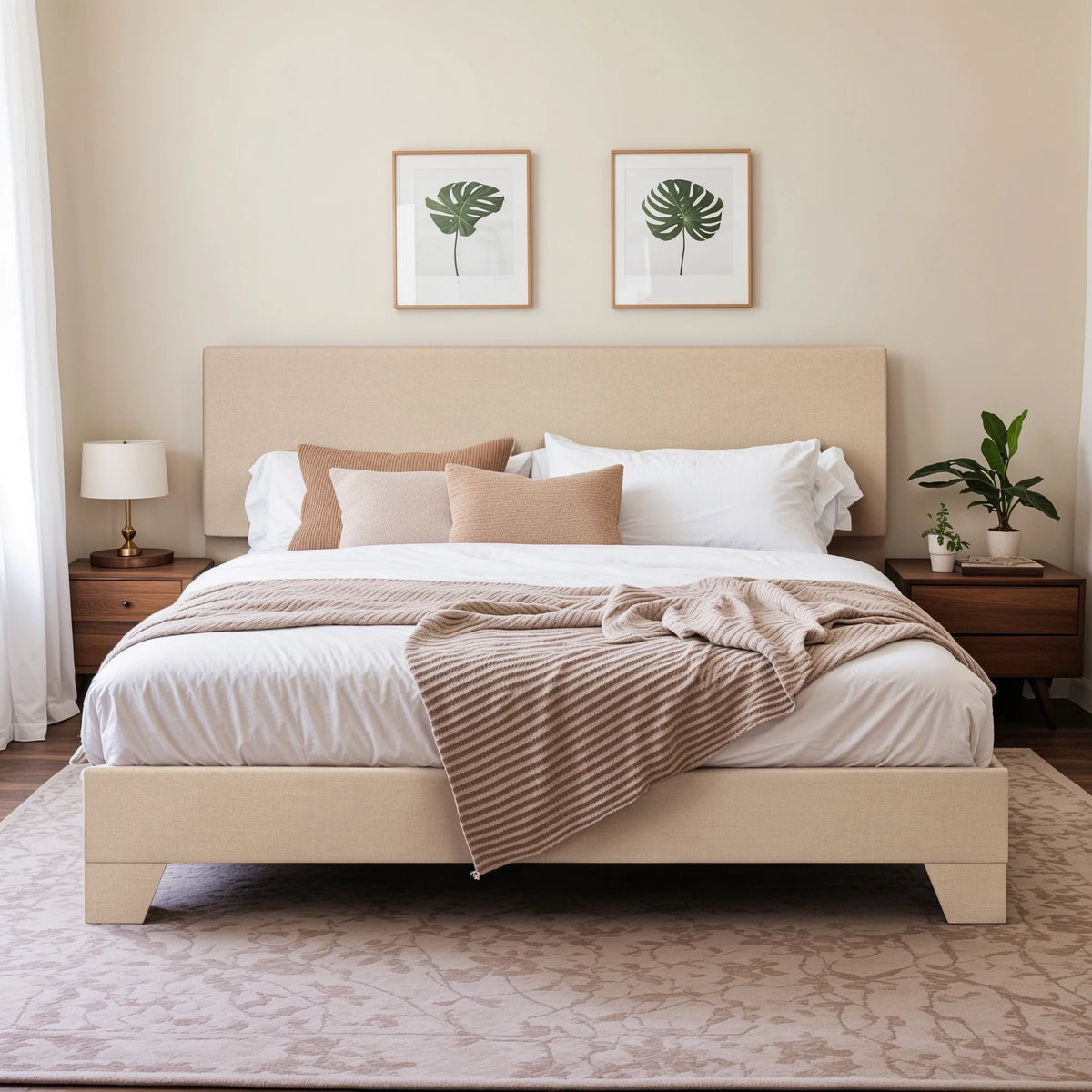Upholstered Bed Frame with Adjustable Headboard, 5 Colors 3 Sizes