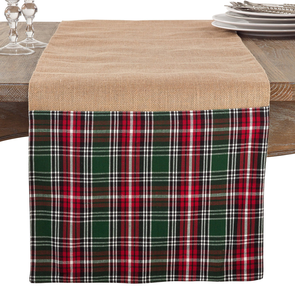 Fennco Styles Plaid Design Jute Decorative Table Runner 16 x 72 Inch - Natural Table Cover for Home Decor, Dining Room, Banquets and Holiday Events