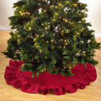 Amy's HomeGoods Holiday Décor Ruffle Trim Jute Burlap Xmas Tree Skirt (Red, 53" Round Tree Skirt)