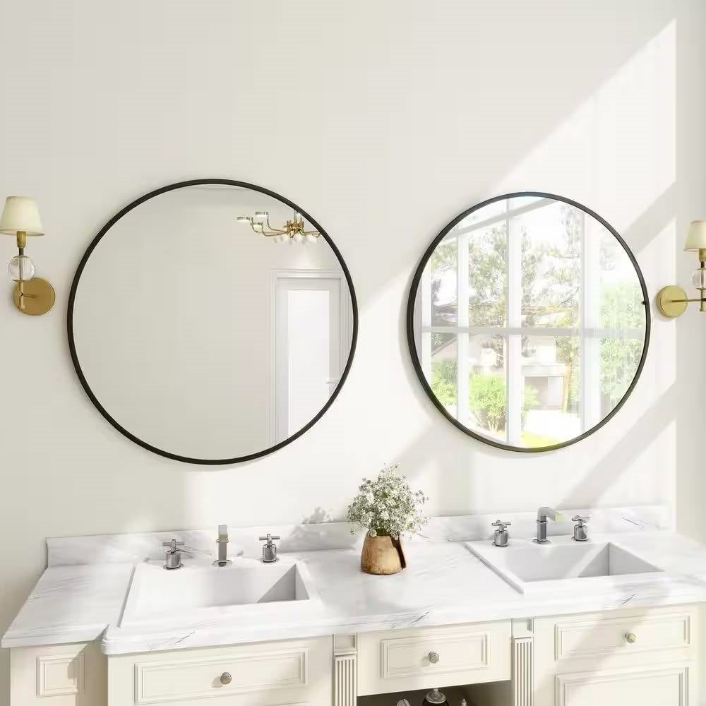 Round Black Frame Circular Bathroom Wall Mirror with Black Frame 24 Inch