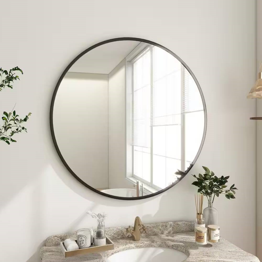 Round Black Frame Circular Bathroom Wall Mirror with Black Frame 24 Inch