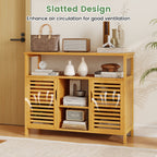 Bamboo Bathroom Cabinet with Shelves and Doors-Natural