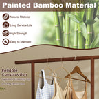 Bamboo Clothes Rack with Rattan Storage Basket and Wheels