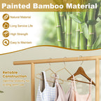 Bamboo Clothes Rack with Rattan Storage Basket and Wheels