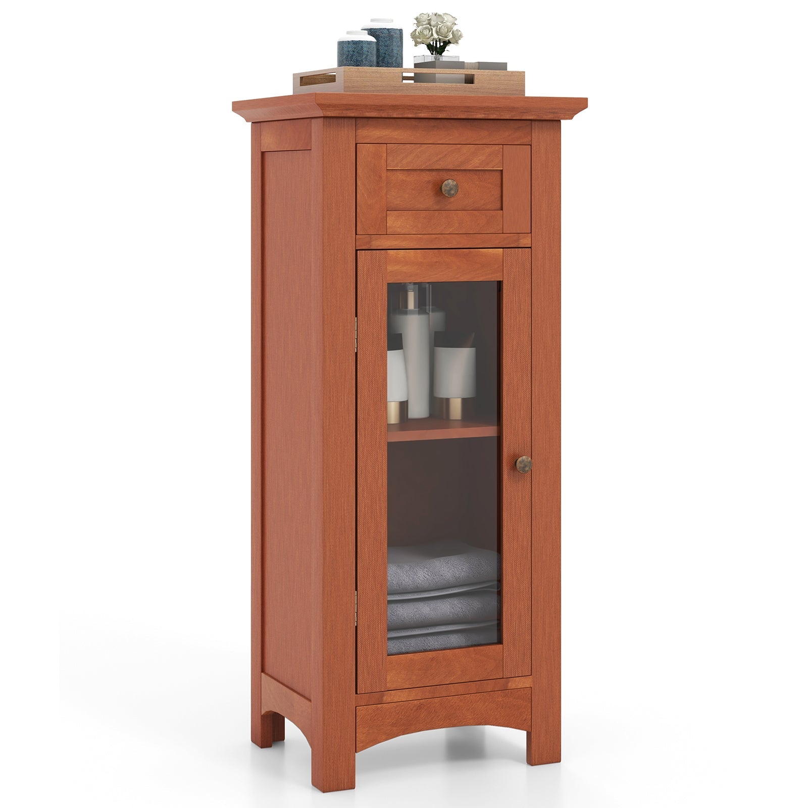 Bathroom Freestanding Storage Cabinet with Single Glass Door Bathroom Bedroom Entry Office