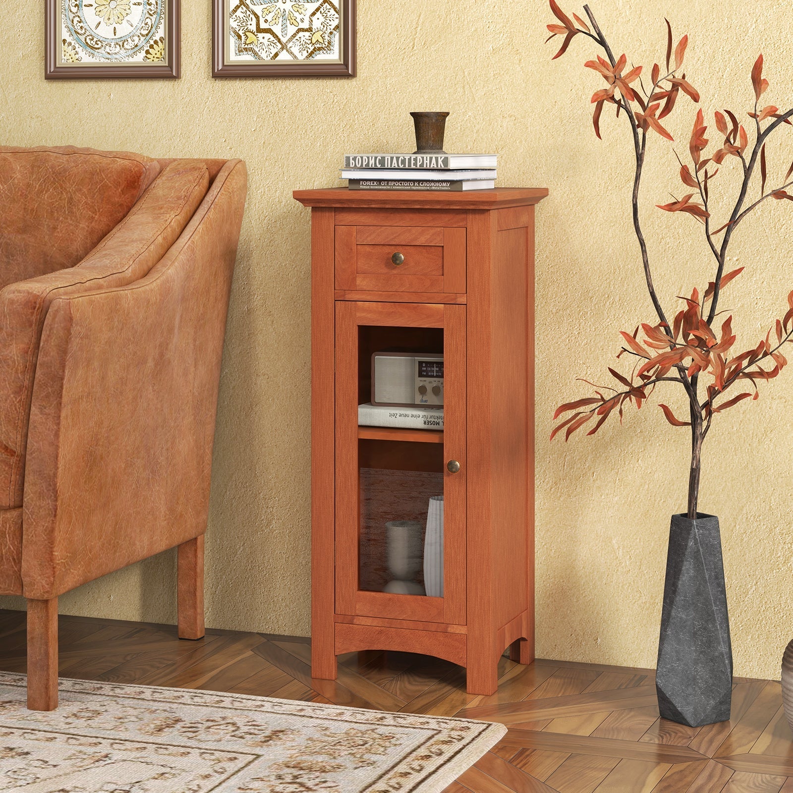 Bathroom Freestanding Storage Cabinet with Single Glass Door Bathroom Bedroom Entry Office