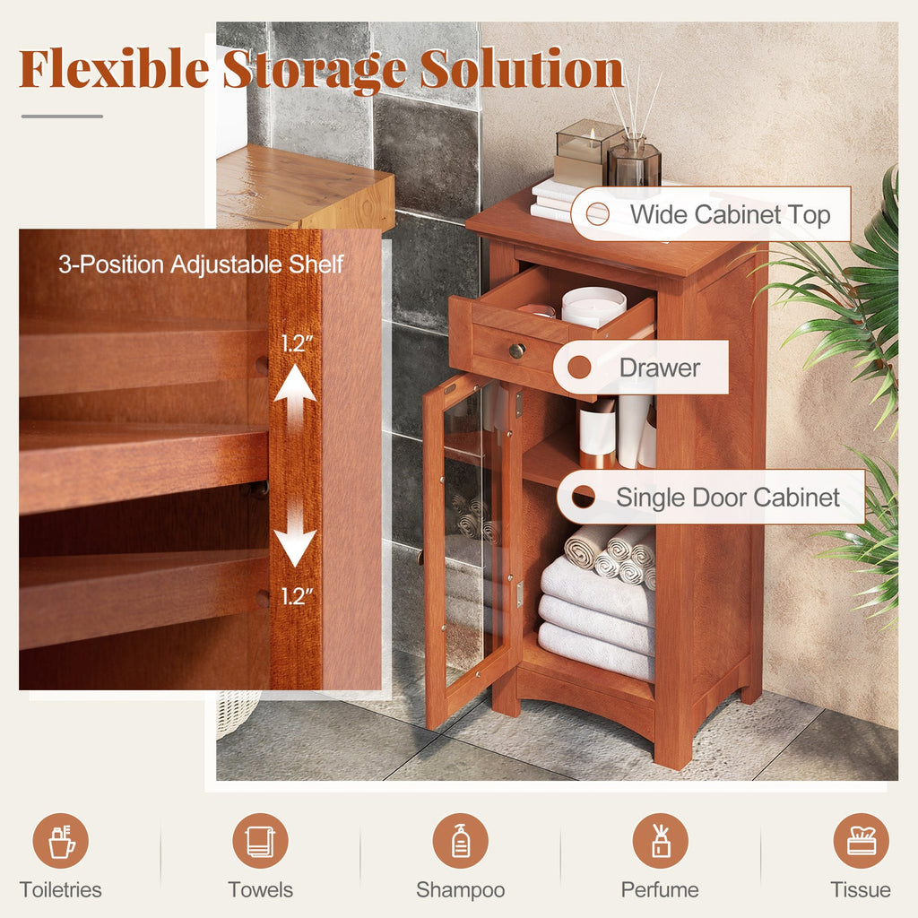 Bathroom Freestanding Storage Cabinet with Single Glass Door Bathroom Bedroom Entry Office