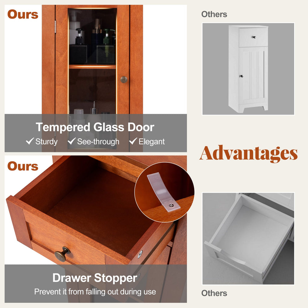 Bathroom Freestanding Storage Cabinet with Single Glass Door Bathroom Bedroom Entry Office