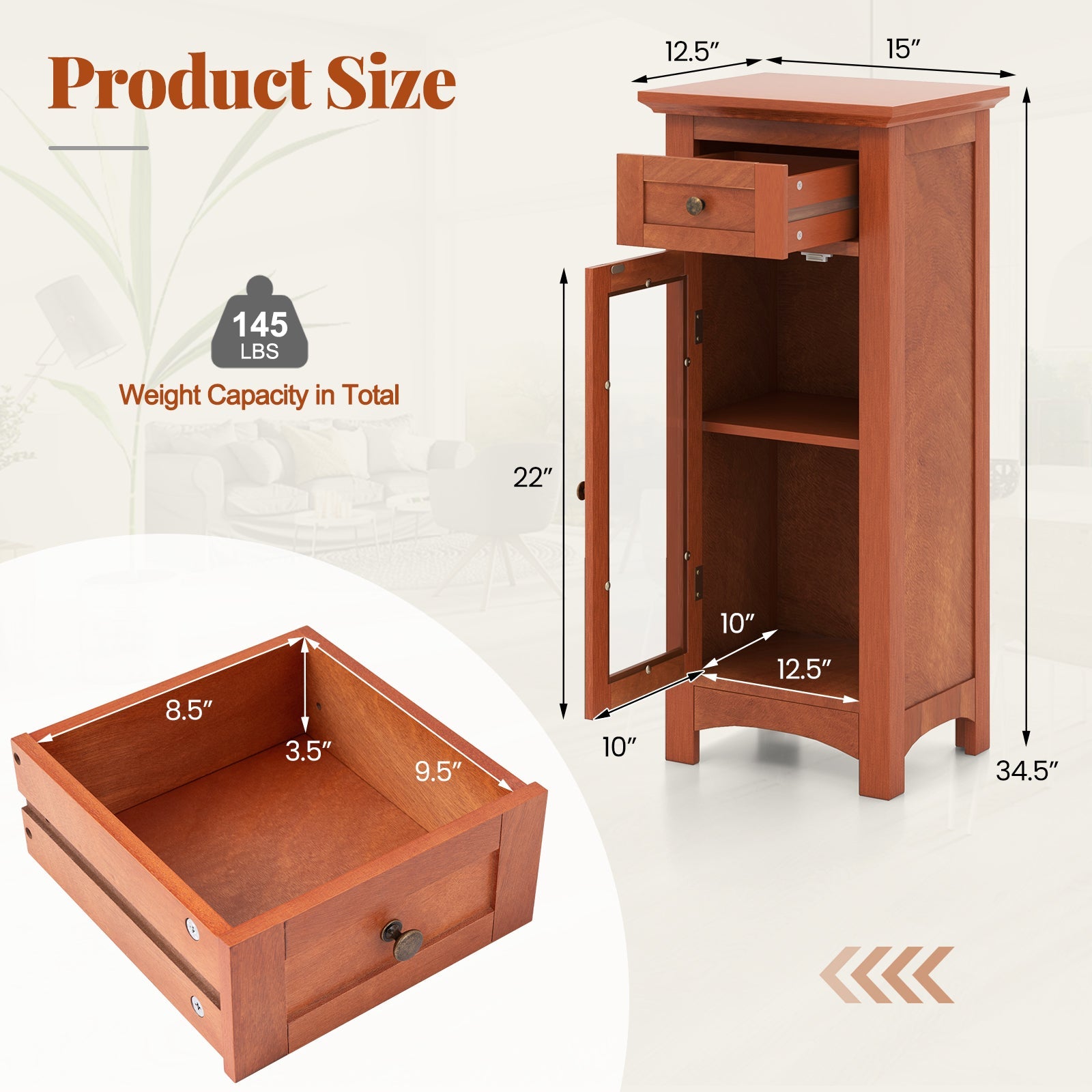 Bathroom Freestanding Storage Cabinet with Single Glass Door Bathroom Bedroom Entry Office