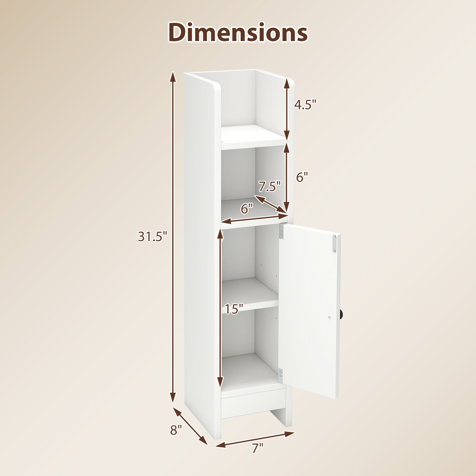 Bathroom Slim Cabinet Corner with Door and Adjustable Shelf Bathroom Entry Bedroom Pantry