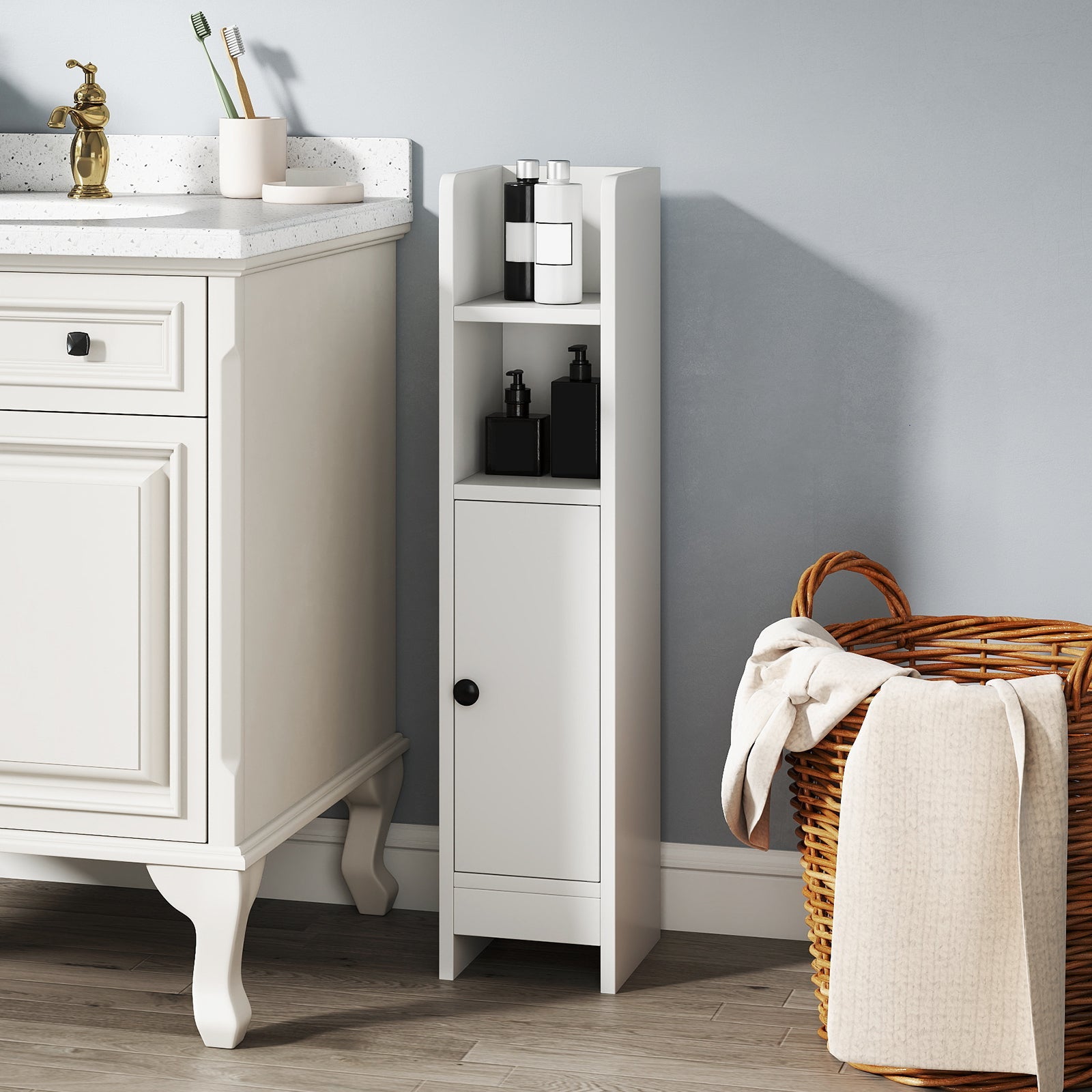 Bathroom Slim Cabinet Corner with Door and Adjustable Shelf Bathroom Entry Bedroom Pantry