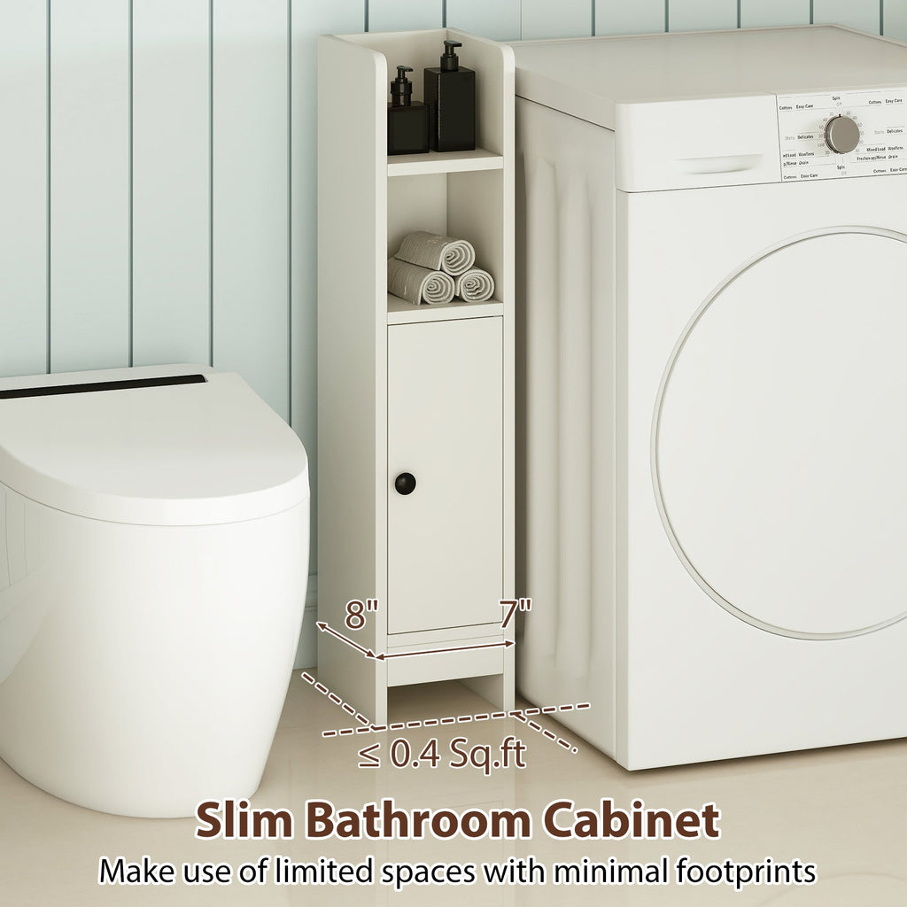 Bathroom Slim Cabinet Corner with Door and Adjustable Shelf Bathroom Entry Bedroom Pantry