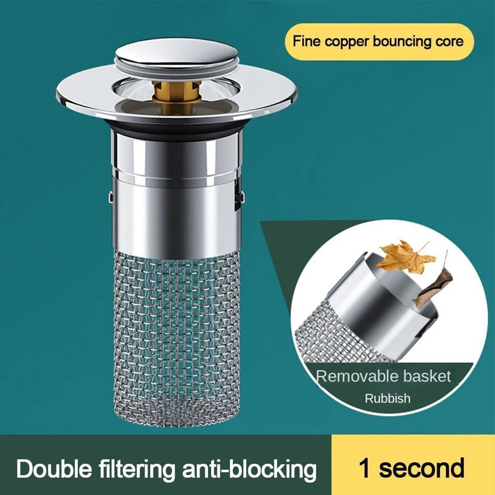 Bathroom/Kitchen Sink Drain Stainless steel  Strainer Sink Stopper Bath Plug Pop-Up Bounce Core Basin Drain Filter Hair Catcher Universal