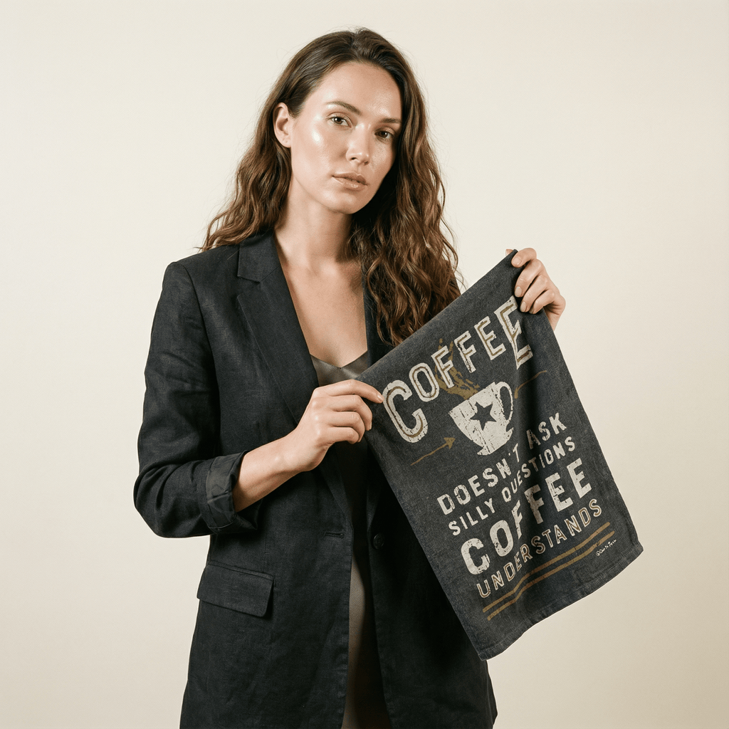 Coffee Doesn't Ask Silly Questions Dish Towel