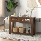 2-Tier Console Table with Drawers and Open Storage Shelf