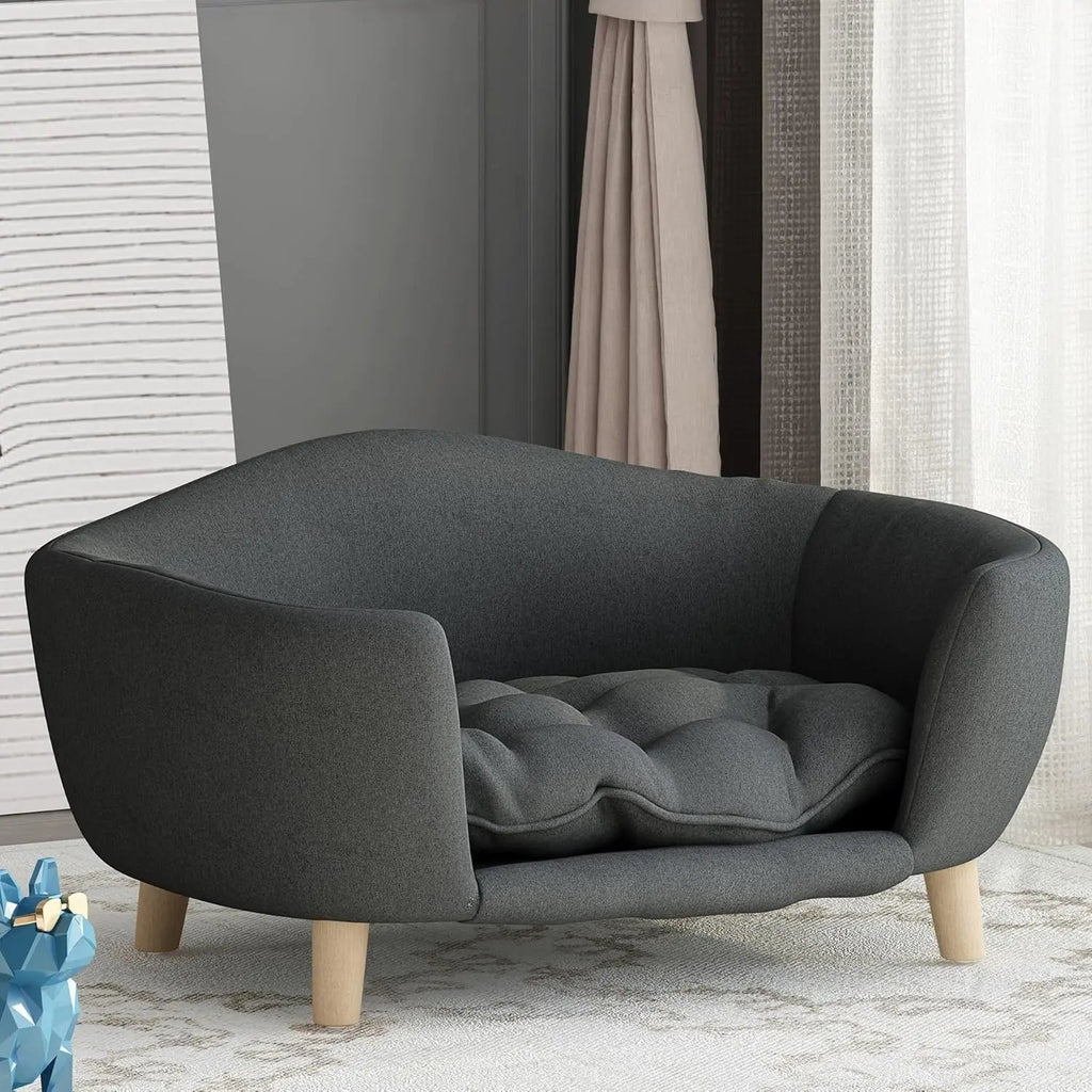Elevated Dog Sofa Bed Corduroy Pet Couch with Wooden Legs 30 Inch