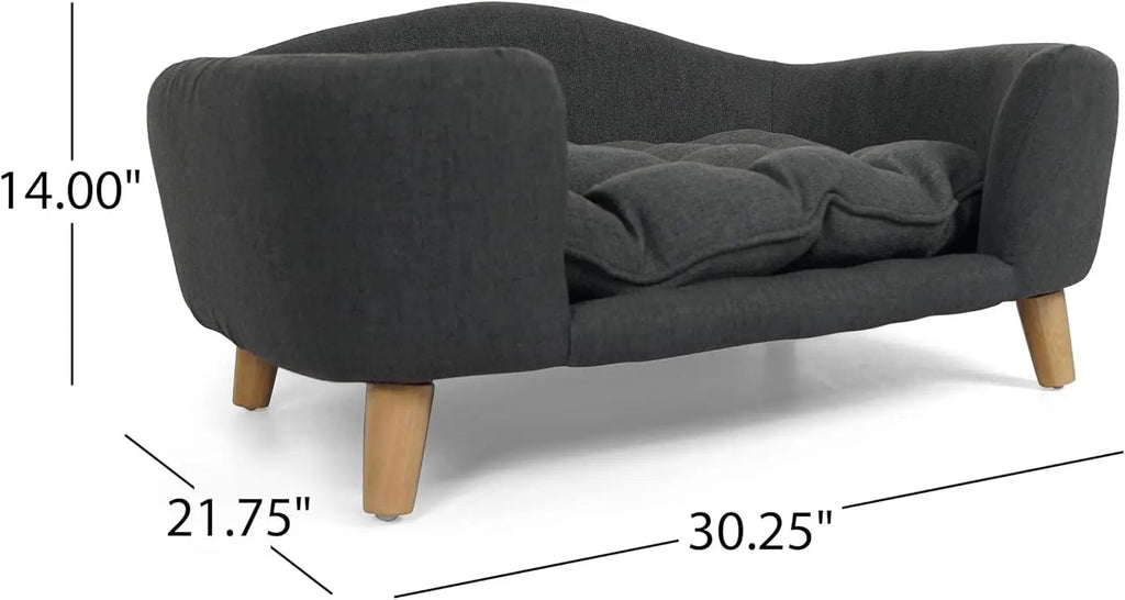 Elevated Dog Sofa Bed Corduroy Pet Couch with Wooden Legs 30 Inch