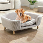 Elevated Dog Sofa Bed Corduroy Pet Couch with Wooden Legs 30 Inch