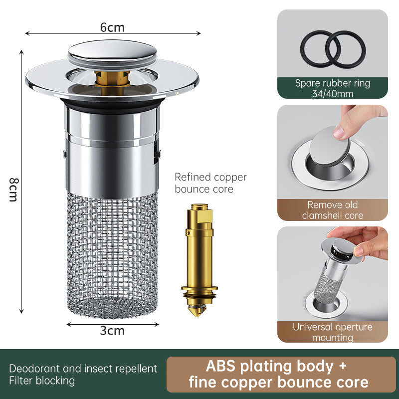 Bathroom/Kitchen Sink Drain Stainless steel  Strainer Sink Stopper Bath Plug Pop-Up Bounce Core Basin Drain Filter Hair Catcher Universal
