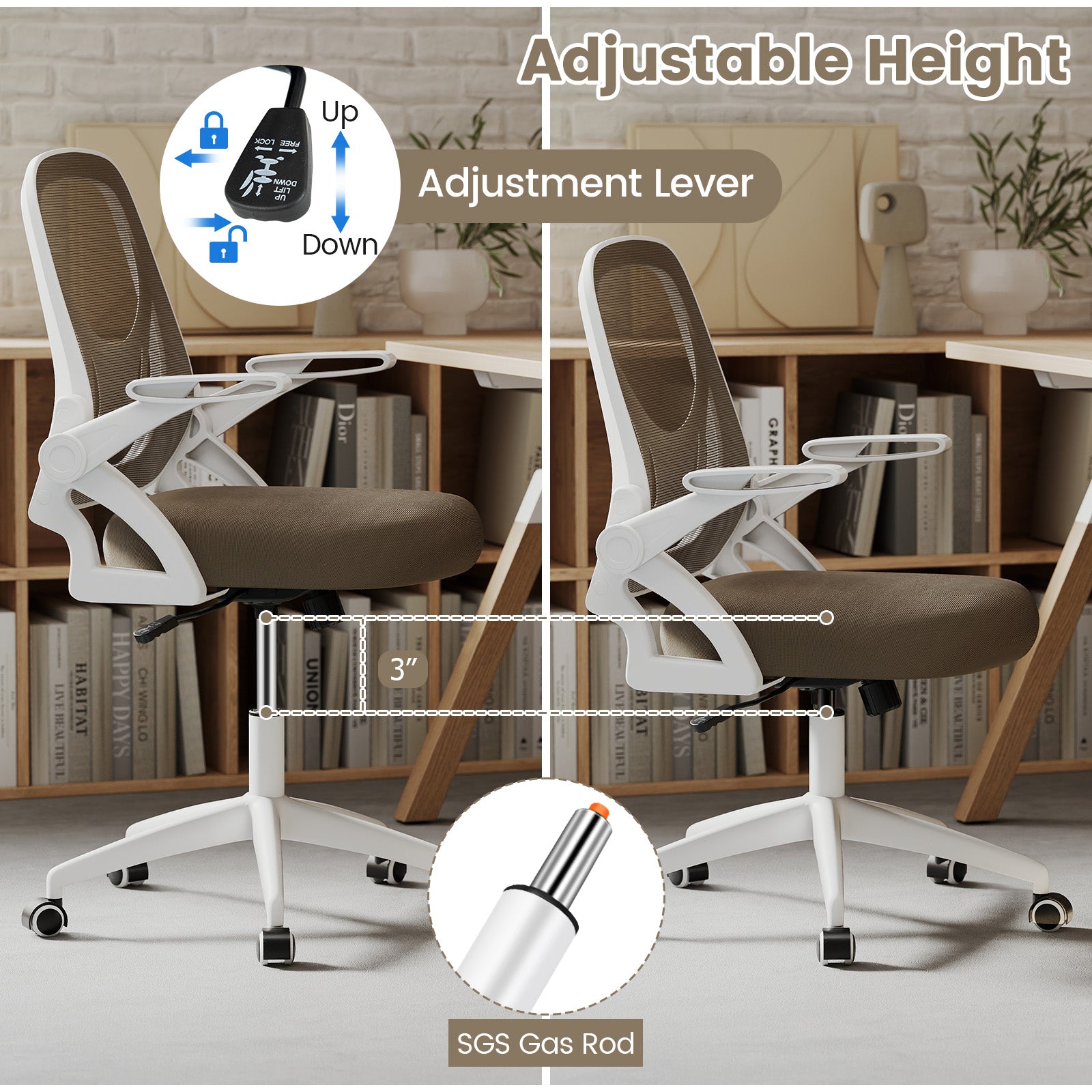 Ergonomic Computer Desk Chair with Lumbar Support and Flip-up Arms