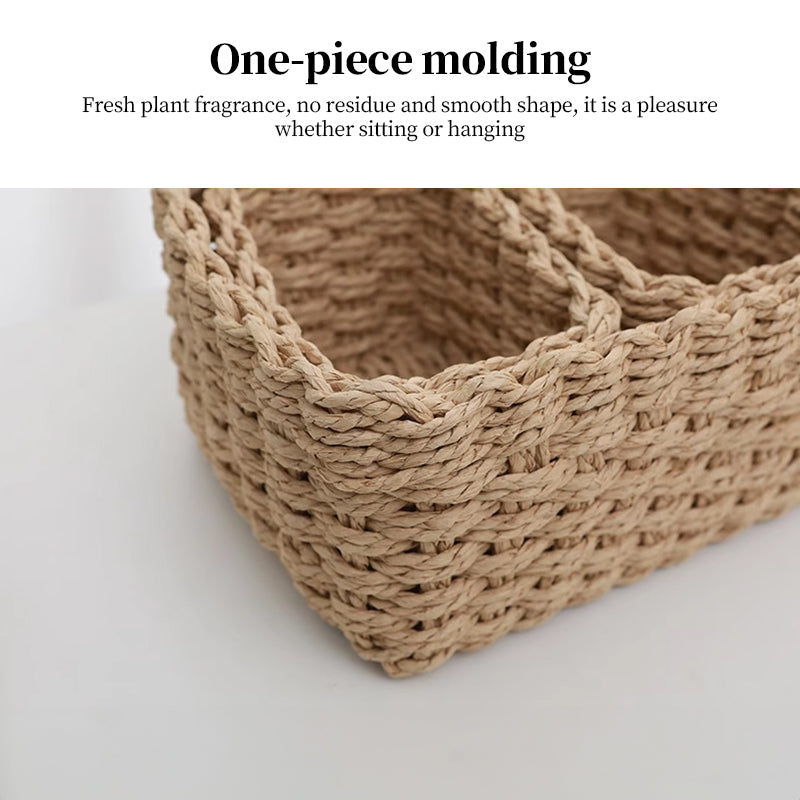 3-Piece Handmade Straw-Woven Paper-Rope Storage Baskets (Bath, Home, & Office Use)