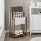Freestanding Wood Towel Rack 3-Bar Towel Drying Stand with Bottom Storage Shelf