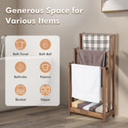 Freestanding Wood Towel Rack 3-Bar Towel Drying Stand with Bottom Storage Shelf