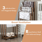 Freestanding Wood Towel Rack 3-Bar Towel Drying Stand with Bottom Storage Shelf
