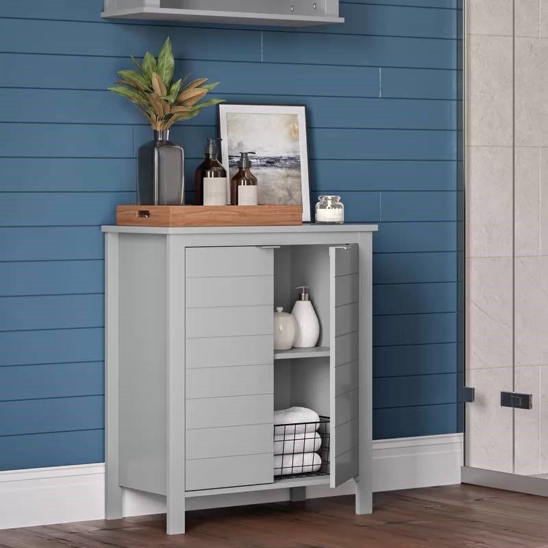 Bathroom Linen Cabinet with Storage Shelf in Grey Wood Finish Media Storage Bedroom Bathroom Entry Office