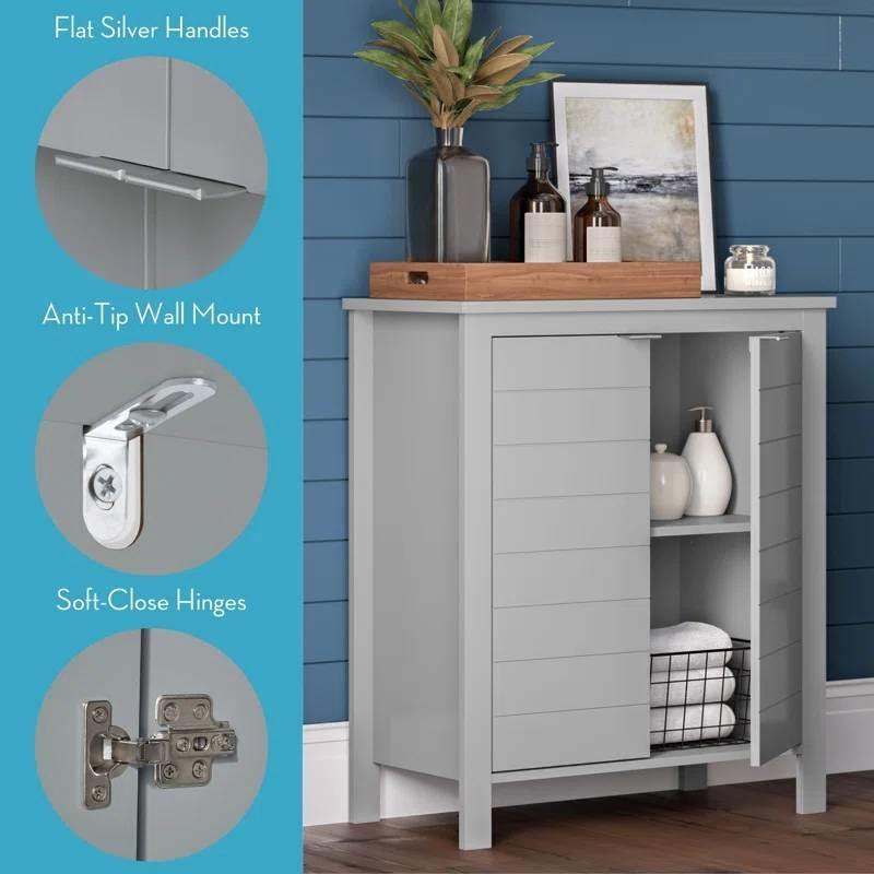 Bathroom Linen Cabinet with Storage Shelf in Grey Wood Finish Media Storage Bedroom Bathroom Entry Office