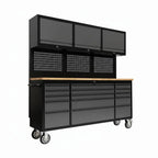 72 inch Rolling Tool Chest with Power Strip, Workbench, Upper Cabinets & Pegboard