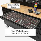72 inch Rolling Tool Chest with Power Strip, Workbench, Upper Cabinets & Pegboard