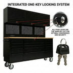 72 inch Rolling Tool Chest with Power Strip, Workbench, Upper Cabinets & Pegboard